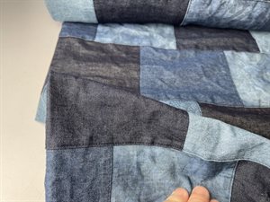 Fastvævet denim - patchwork i fede denimfarver